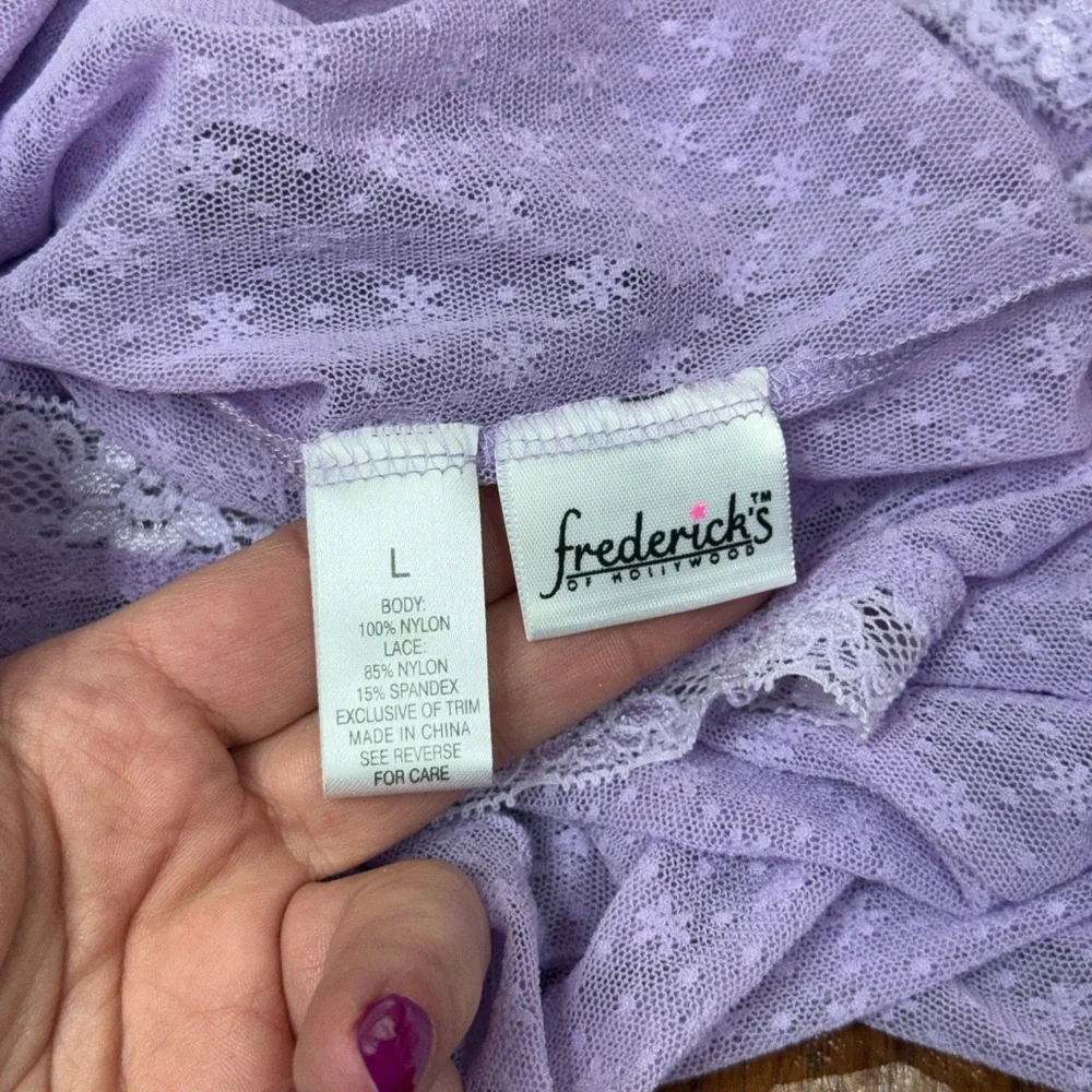 Frederick’s of Hollywood Lavender Lace Mesh Slip Dress Size Large Romantic Mesh
